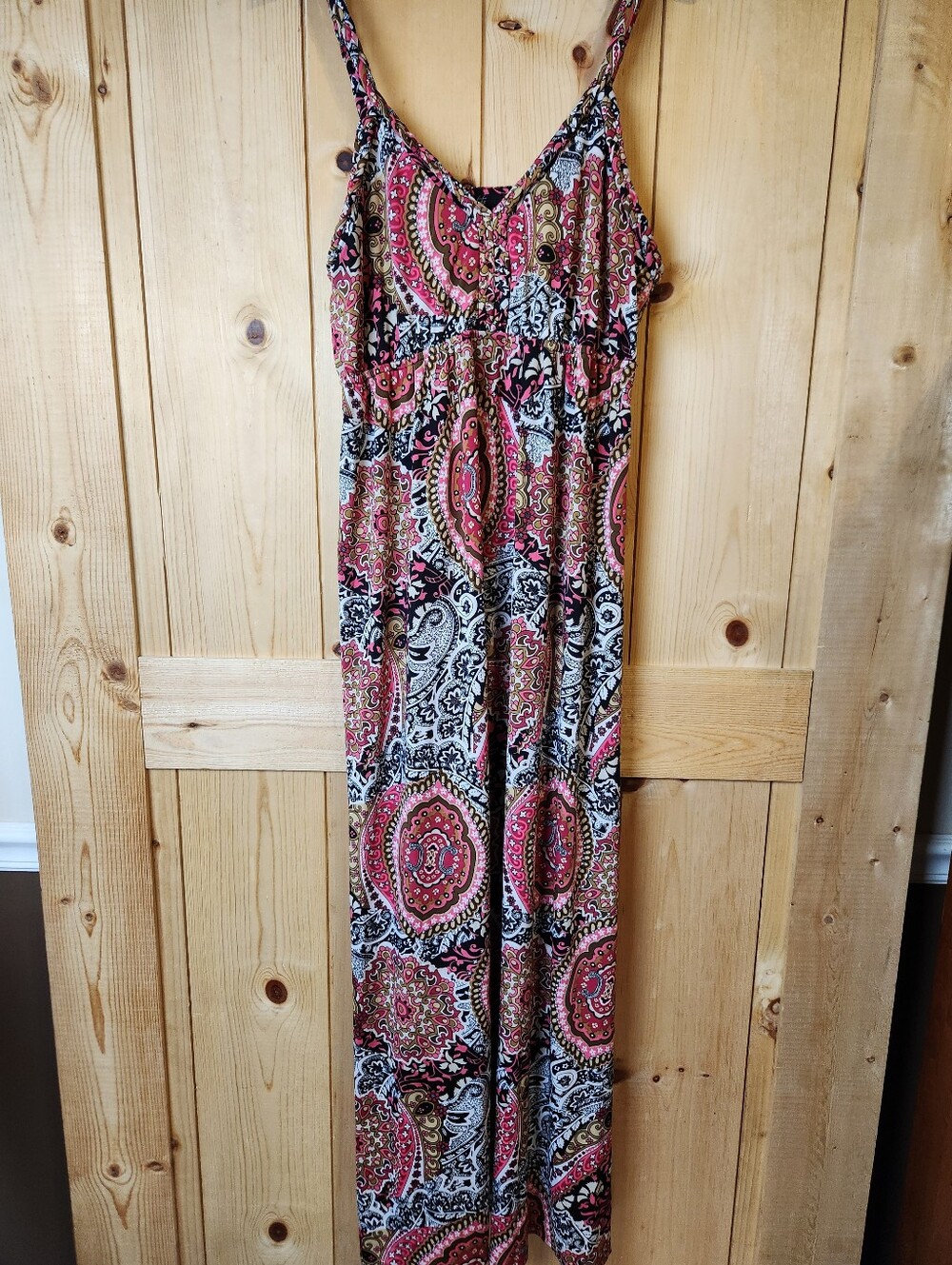 Essentials by Milano Paisley Print Roped V-Neck Bohemian Flowy Maxi Dress